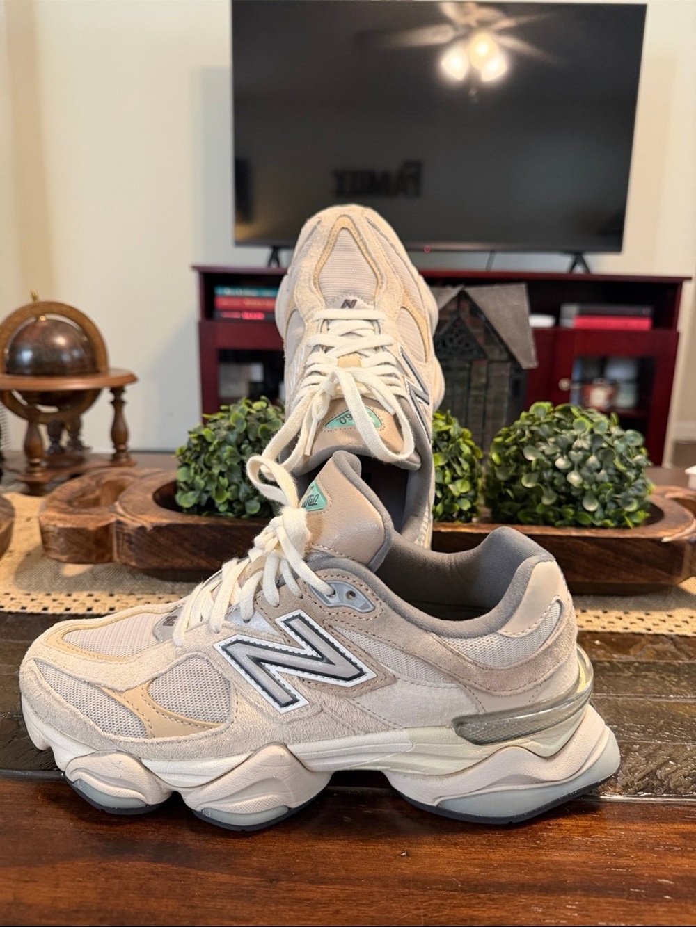 New Balance 9060 Women's Beige and Light Gray Casual Sneakers